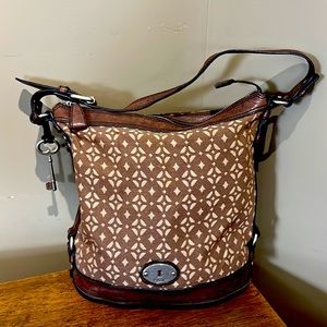 Fossil Maddox Bag Purse Leather and Woven Fabric